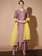 Myshka Mauve Solid Kurta & Palazzos With Dupatta | Grocsy