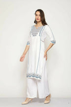 Maai Rayon Hand Printed Kurta Off-White | Grocsy
