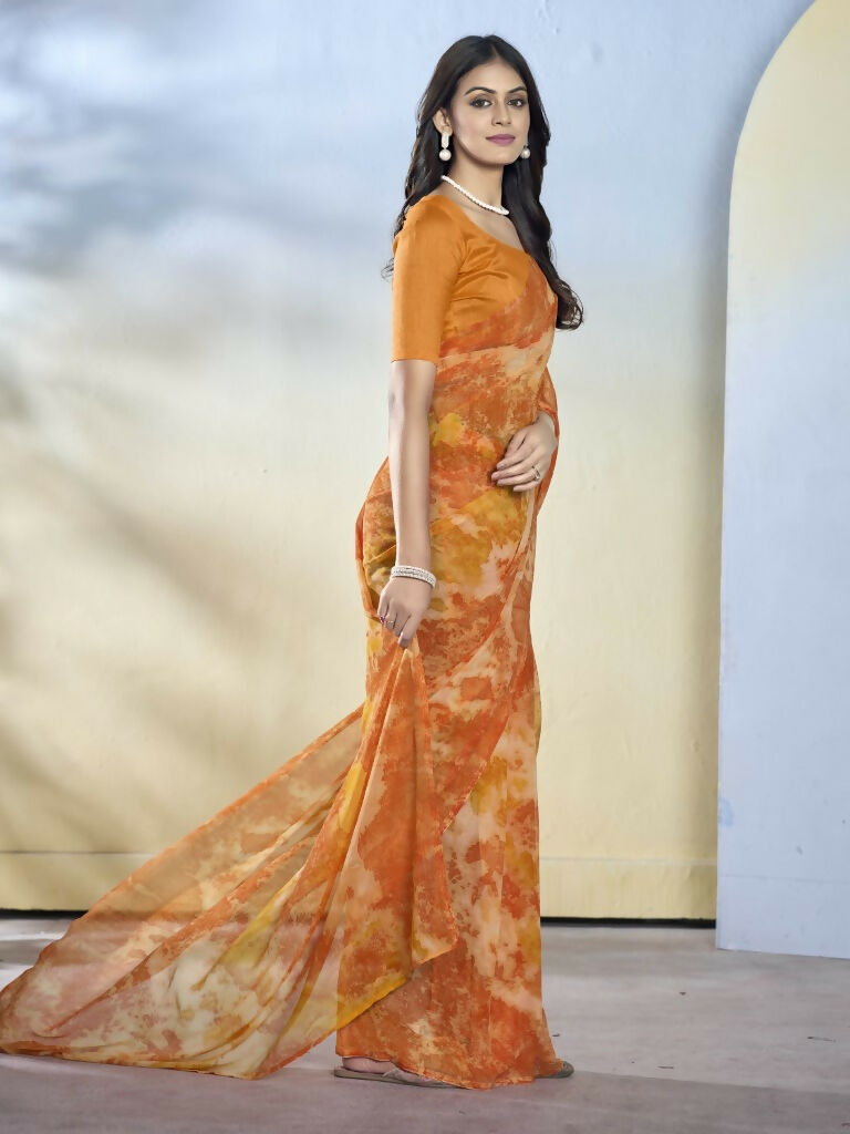 Orange Georgette Designer Printed Ready to Wear Saree - Samyana | Grocsy