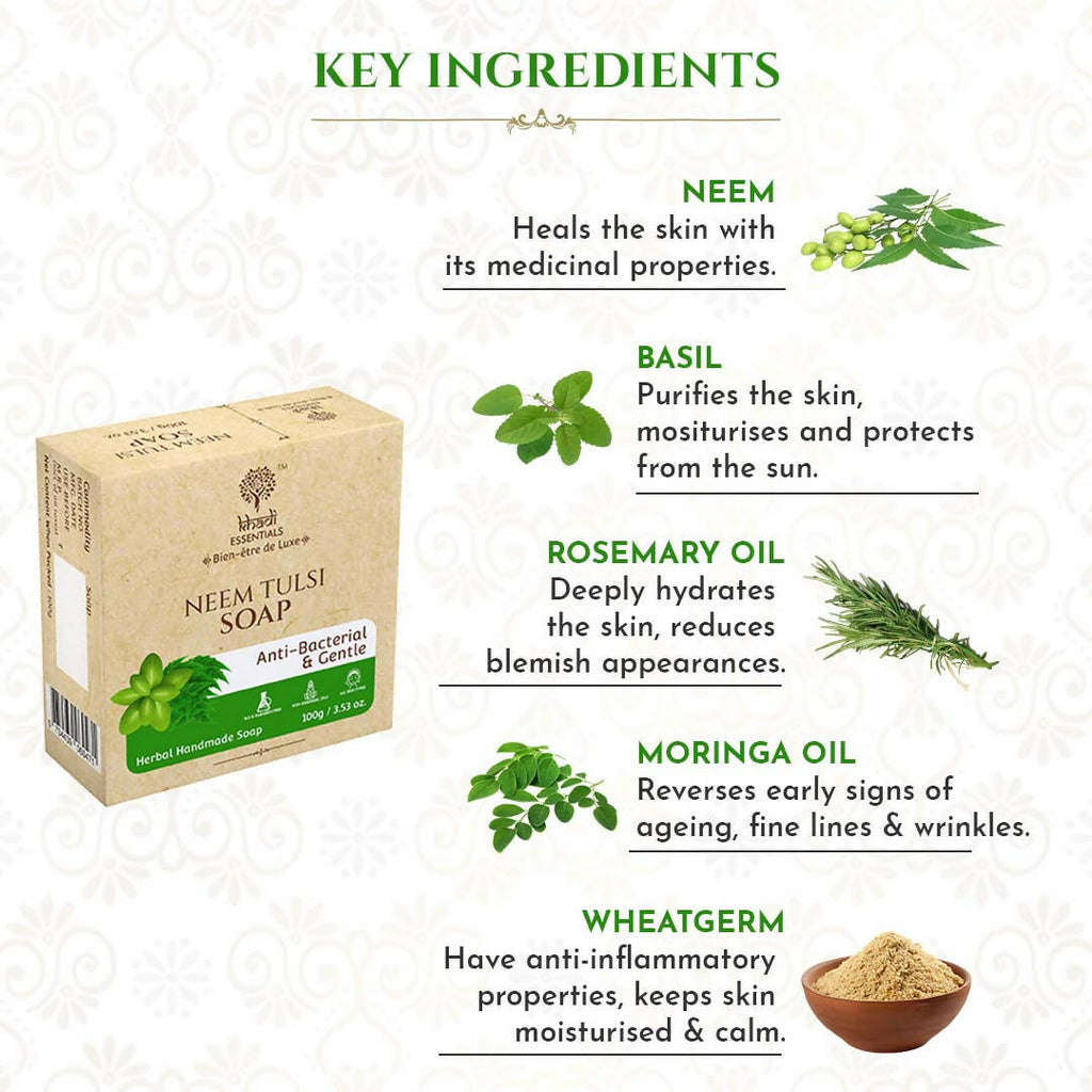 Khadi Essentials Neem & Tulsi Handmade Herbal Soap | Grocsy