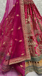 Jyoti Fashion Women's Rani Pink Velvet Fancy Dori & Sequins with Multi Thread Embroidered with Diamond Work Wedding Lehenga Choli | Grocsy