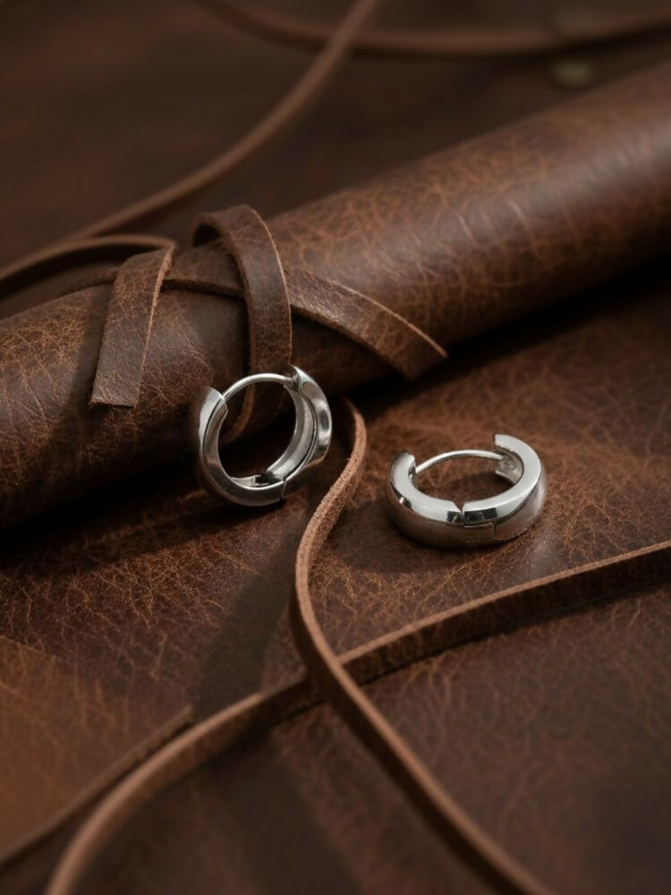 NVR Men's Silver Plated Hoop Earrings | Grocsy