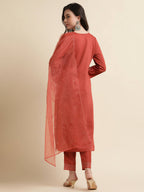 Orange Chinon Silk Embroidered Straight Kurta with Trouser & Dupatta - Salimar | Grocsy