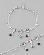 VOJ Set of 2 Silver Plated Peacock Shaped Multi Color Anklet | Grocsy