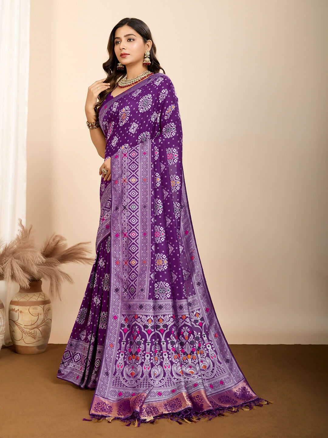 Purple Soft Silk Woven Meenakari Designer Saree - Vedanti | Grocsy