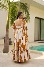 Aayaa Designer Cambric Cotton Printed Full Flaired Gown - Multi Color | Grocsy