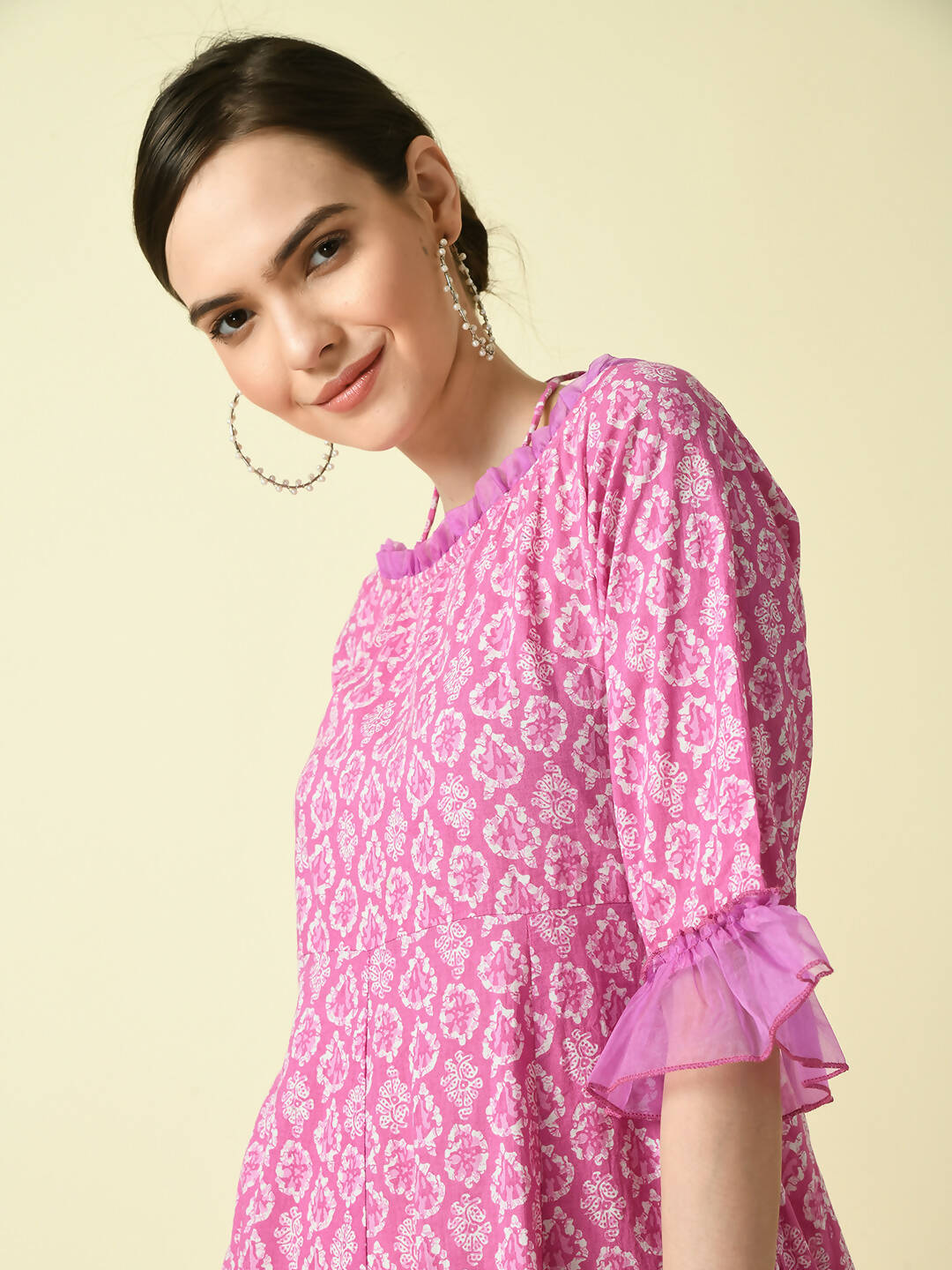Myshka Women's Pink Empire Printed Dress | Grocsy