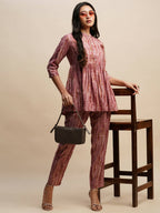 Pink Poly Cotton Tie and dye Printed Top with Matching Trouser - Shivani | Grocsy