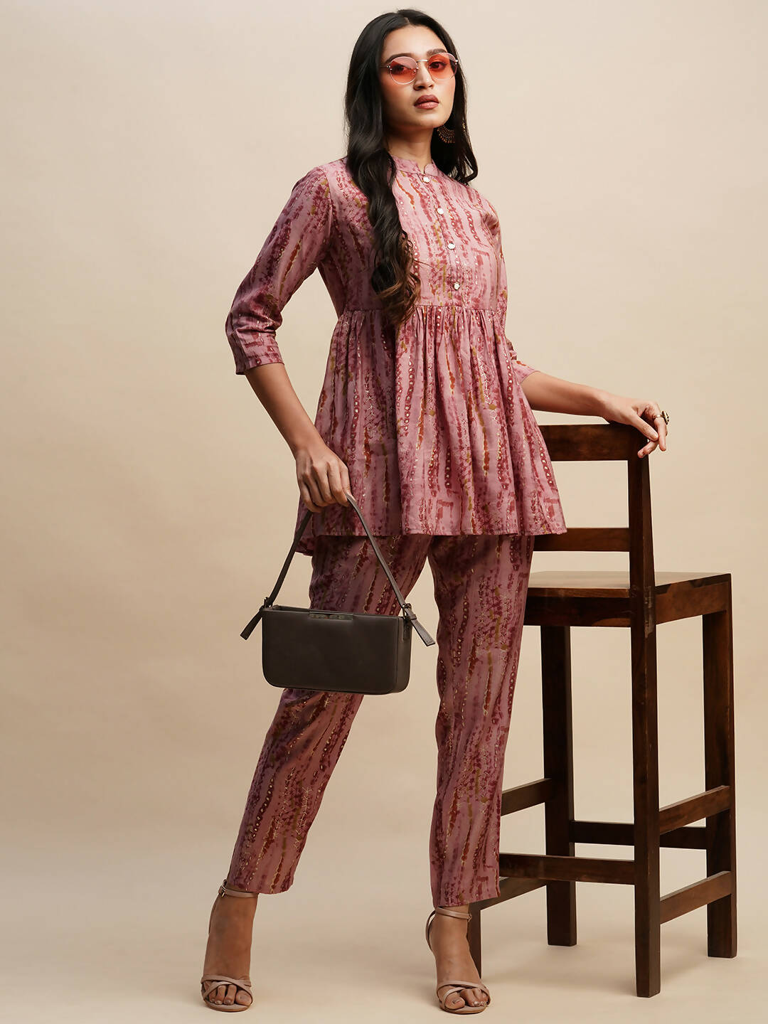 Pink Poly Cotton Tie and dye Printed Top with Matching Trouser - Shivani | Grocsy