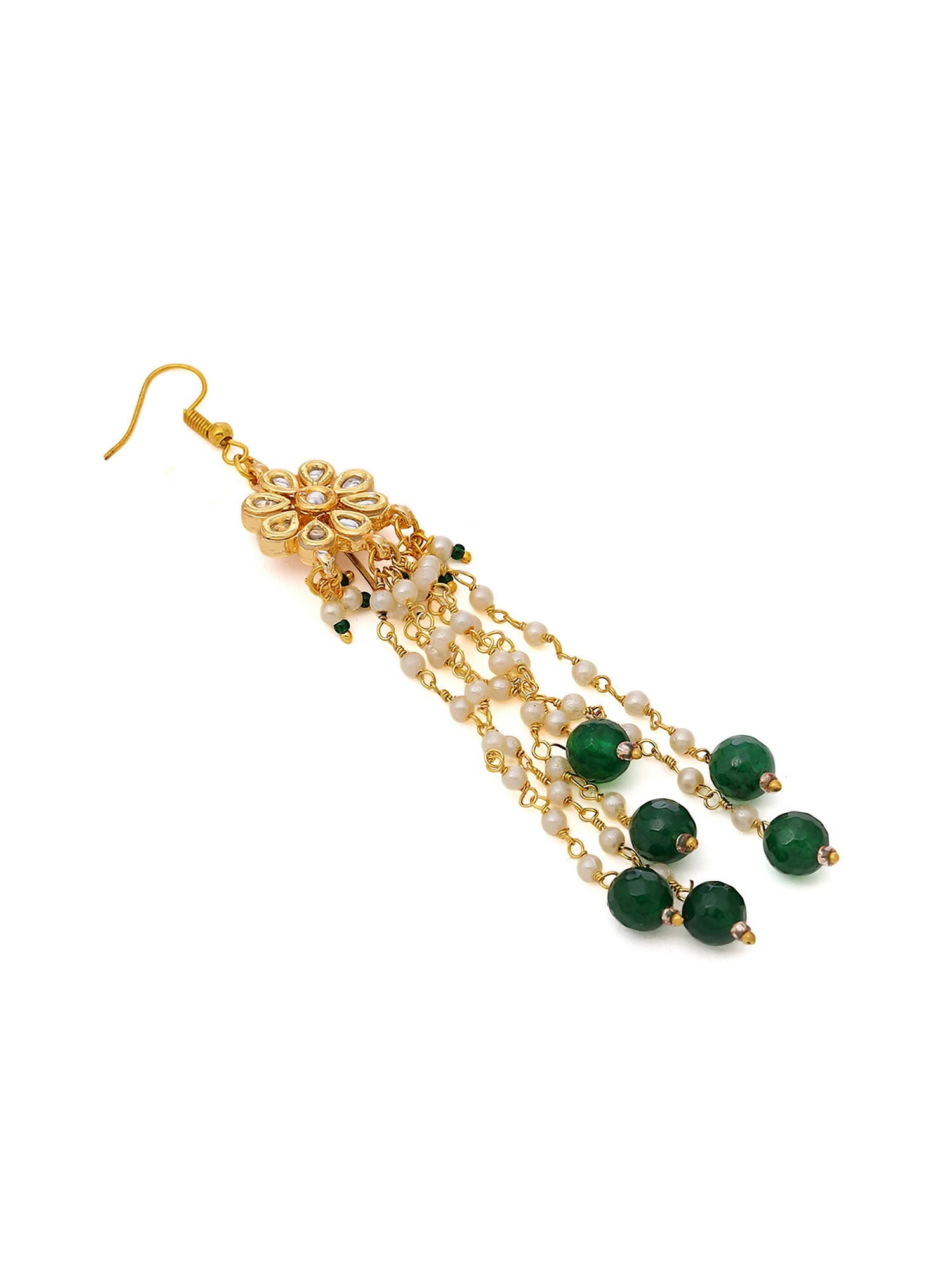 Ruby Raang Gold Flower Kundan & Green Stone Hair Jewelry | Grocsy