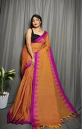 Exclusive Collection Beautiful Mustard Pure Cotton Woven Handloom Saree With Running Blouse Piece | Grocsy