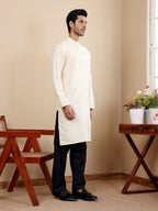 Off White Viscose Woven Jacquard Work Men's Kurta - Mahotsav | Grocsy