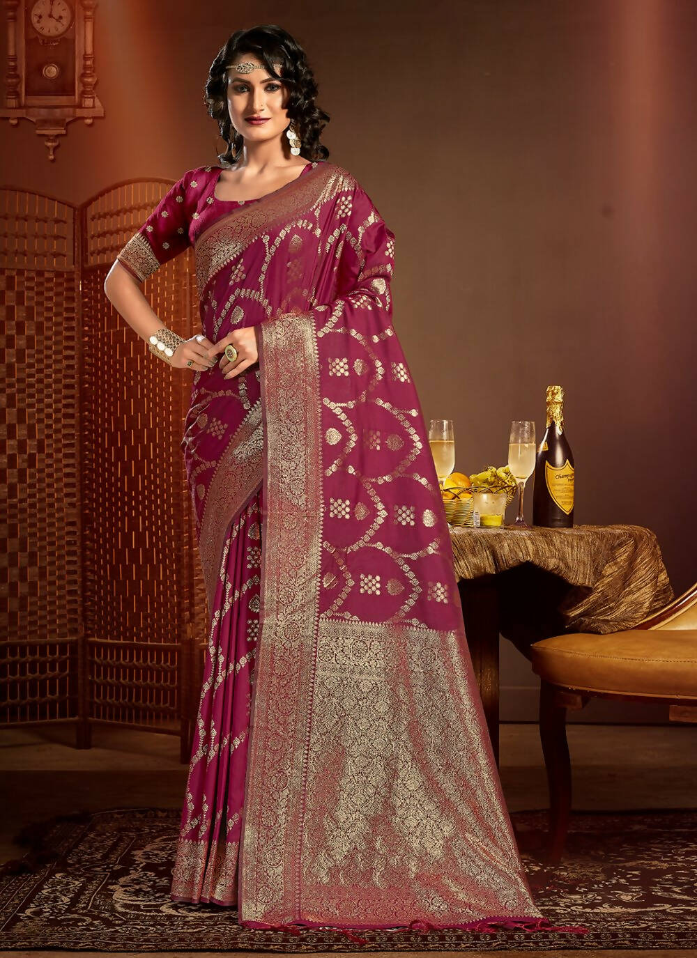 Maroon Silk Ethnic Motif Woven Design Saree with Unstitched Blouse Piece - Aachal | Grocsy