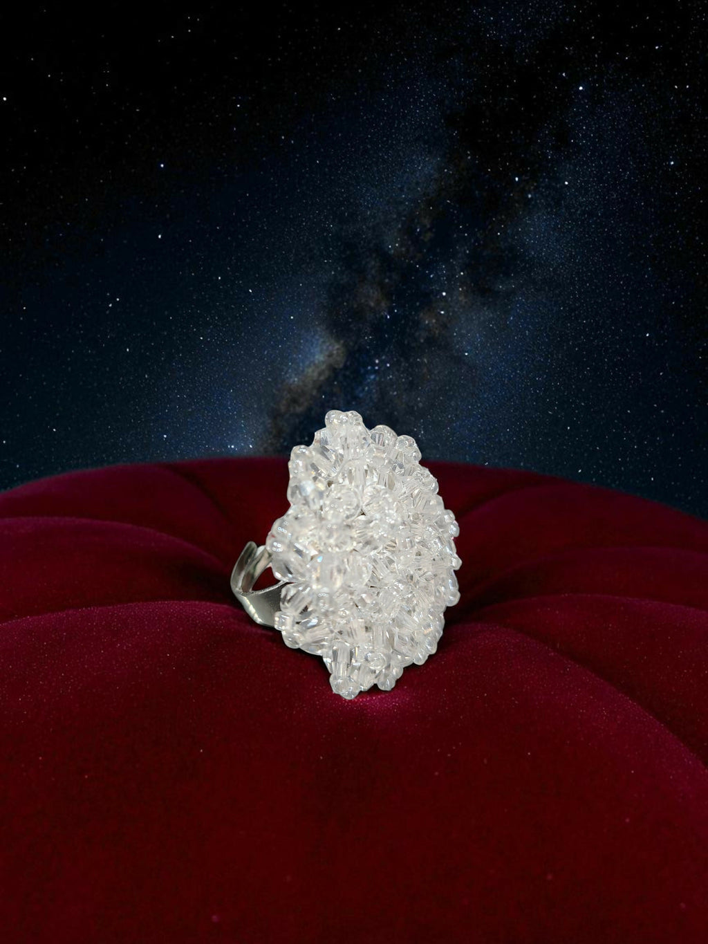 Inhanns Rang-E-Roshan Adjustable Ring – Handmade Crystal Statement Ring - White | Grocsy