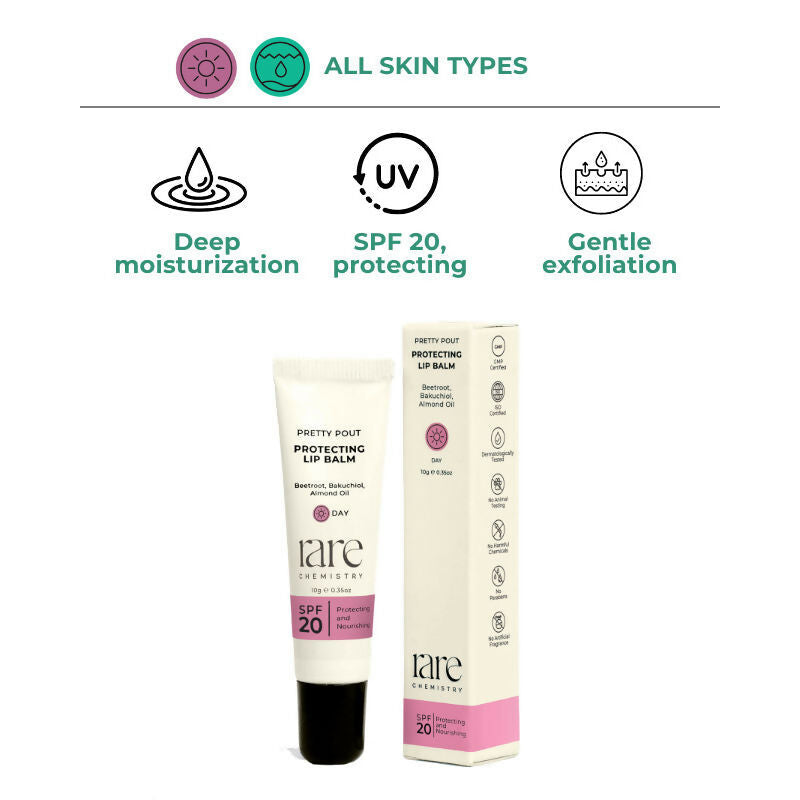 Rare Chemistry Pretty Pout Protecting Day Lip Balm, SPF 20, Beetroot Almond Oil, Moisturising | Grocsy