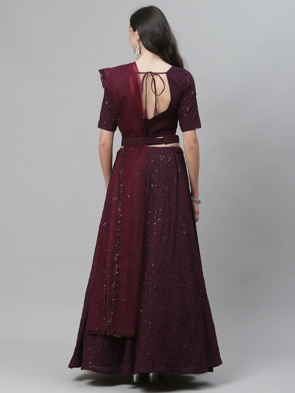 Purple Georgette Thread with Sequins Embroidery Work Lehenga Choli with Dupatta - Jivika | Grocsy