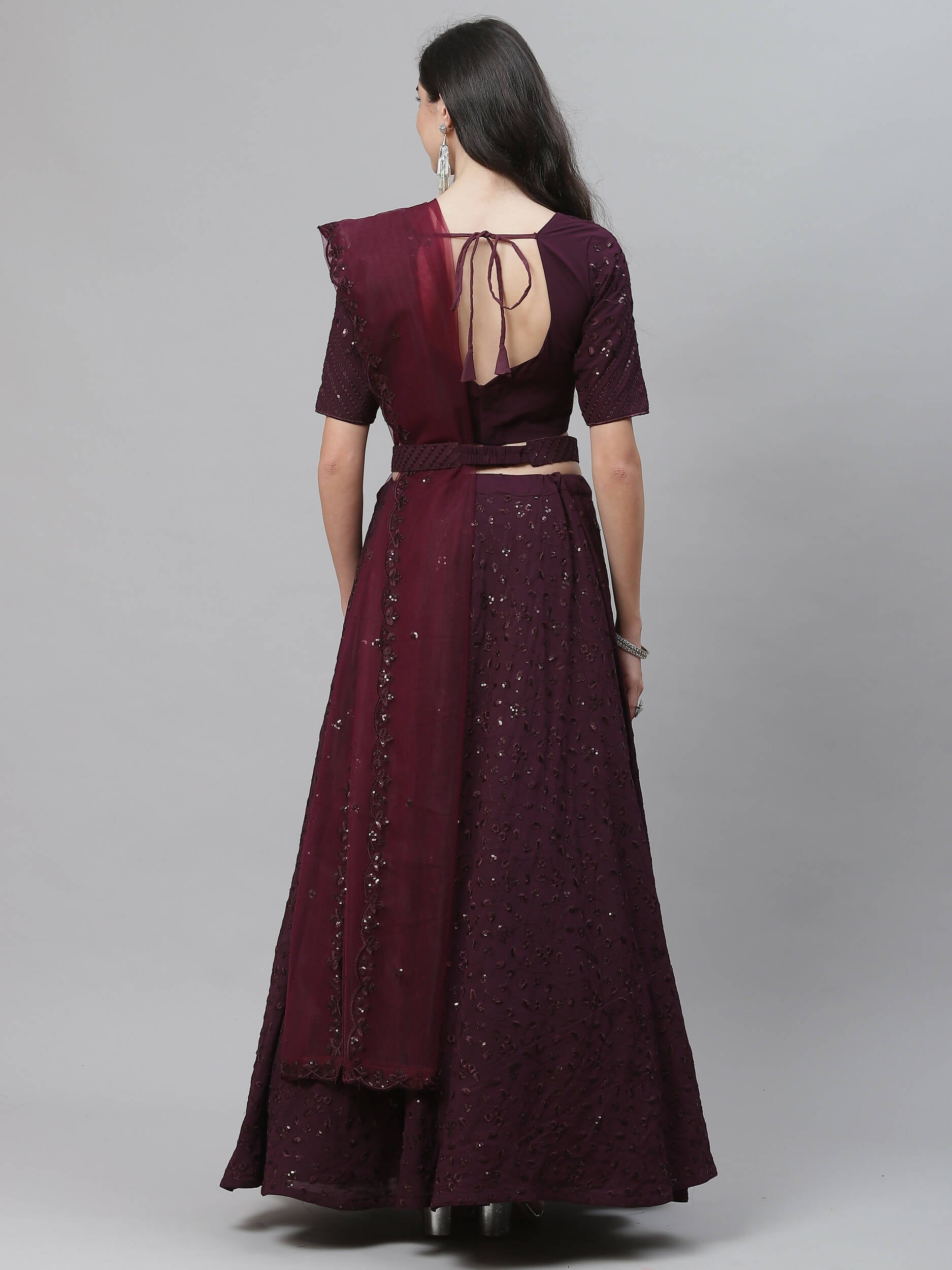 Purple Georgette Thread with Sequins Embroidery Work Lehenga Choli with Dupatta - Jivika | Grocsy