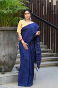 Beatitude Blue Khadi Ghicha Stripes Saree | Grocsy
