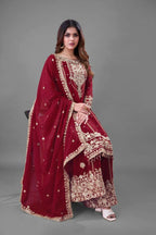 Teeya Creation Red Color Faux georgette Embroidery Work Sharara Set | Grocsy