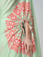 Vastranavya Mint Green & Coral Mandala Print Free Hand Ready to Wear Saree | Grocsy