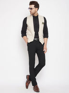 Even Apparels Cream Merino Men Woven Nehru Jacket | Grocsy