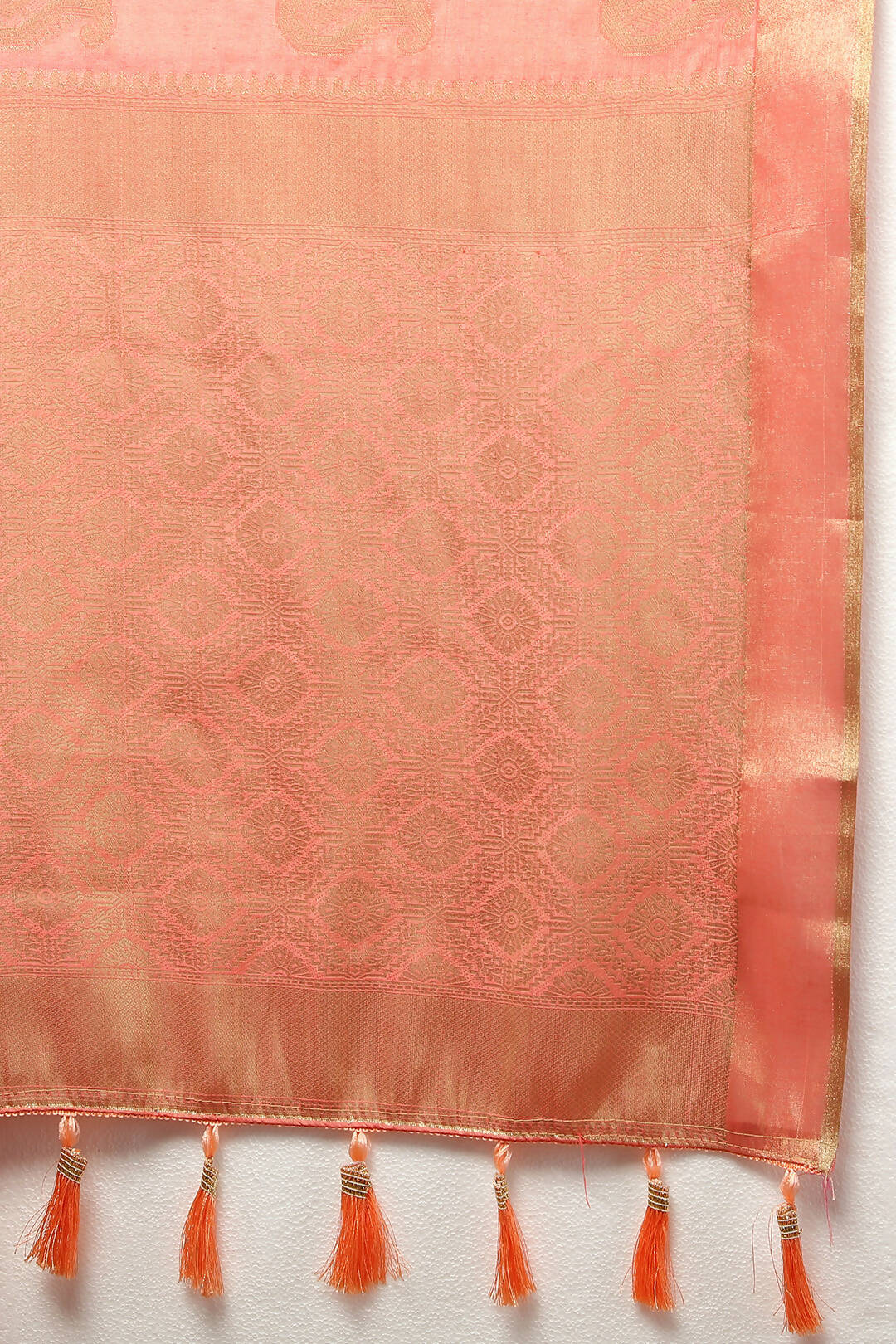 Lorenvalley Fashion Peach Cotton Woven Design with Zari Weaving Design Saree | Grocsy
