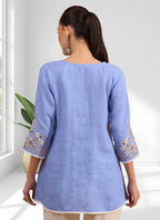 Joban Fashion Sky Blue Cotton, Linen Embroidered Readymade Tunic | Grocsy