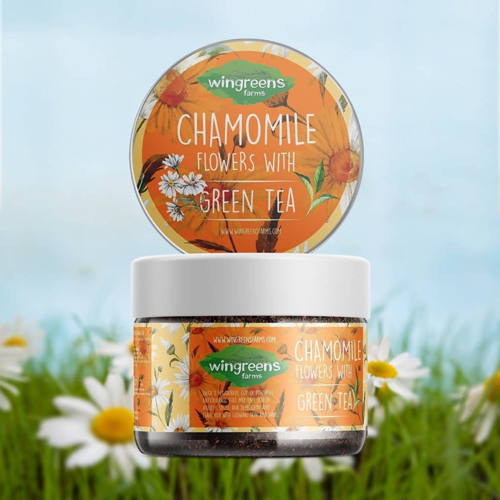 Wingreens Farms Chamomile Flowers With Green Tea | Grocsy