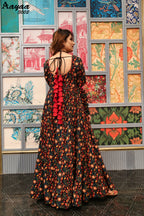 Aayaa Pure Ab Cotton Gown With Heavy Digital Print - Multi Color | Grocsy