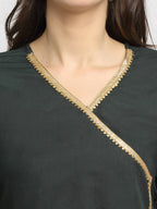 Rudra Bazaar Green Angrakha Style Flared Anarkali Kurta with Pyjamas & Dupatta | Grocsy