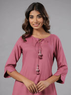 Juniper Women Mauve Rayon Solid Asymmetric Kurta | Grocsy