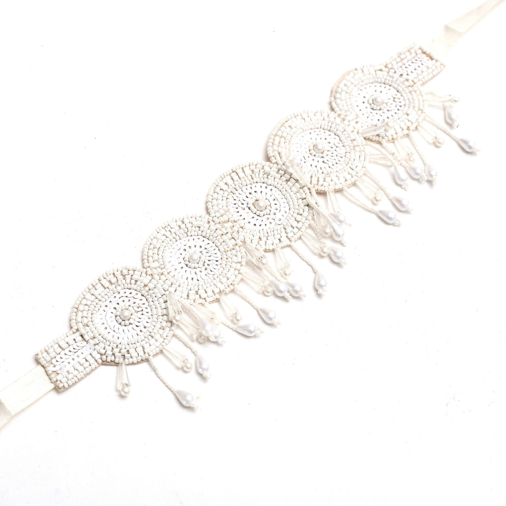Mominos Fashion Johar Kamal Handicraft Off White/Golden Pearls Necklace with Earrings For Women