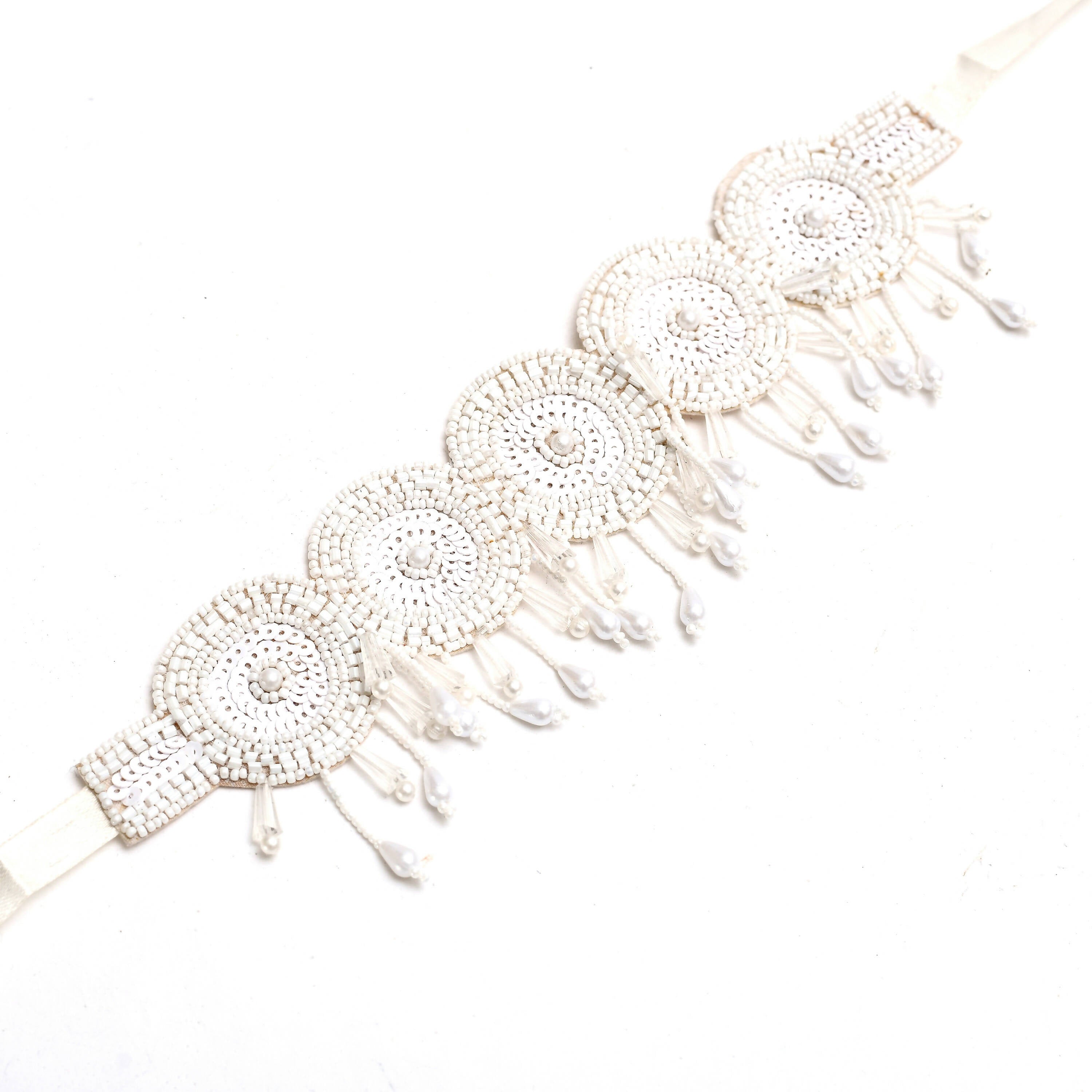 Mominos Fashion Johar Kamal Handicraft Off White/Golden Pearls Necklace with Earrings For Women