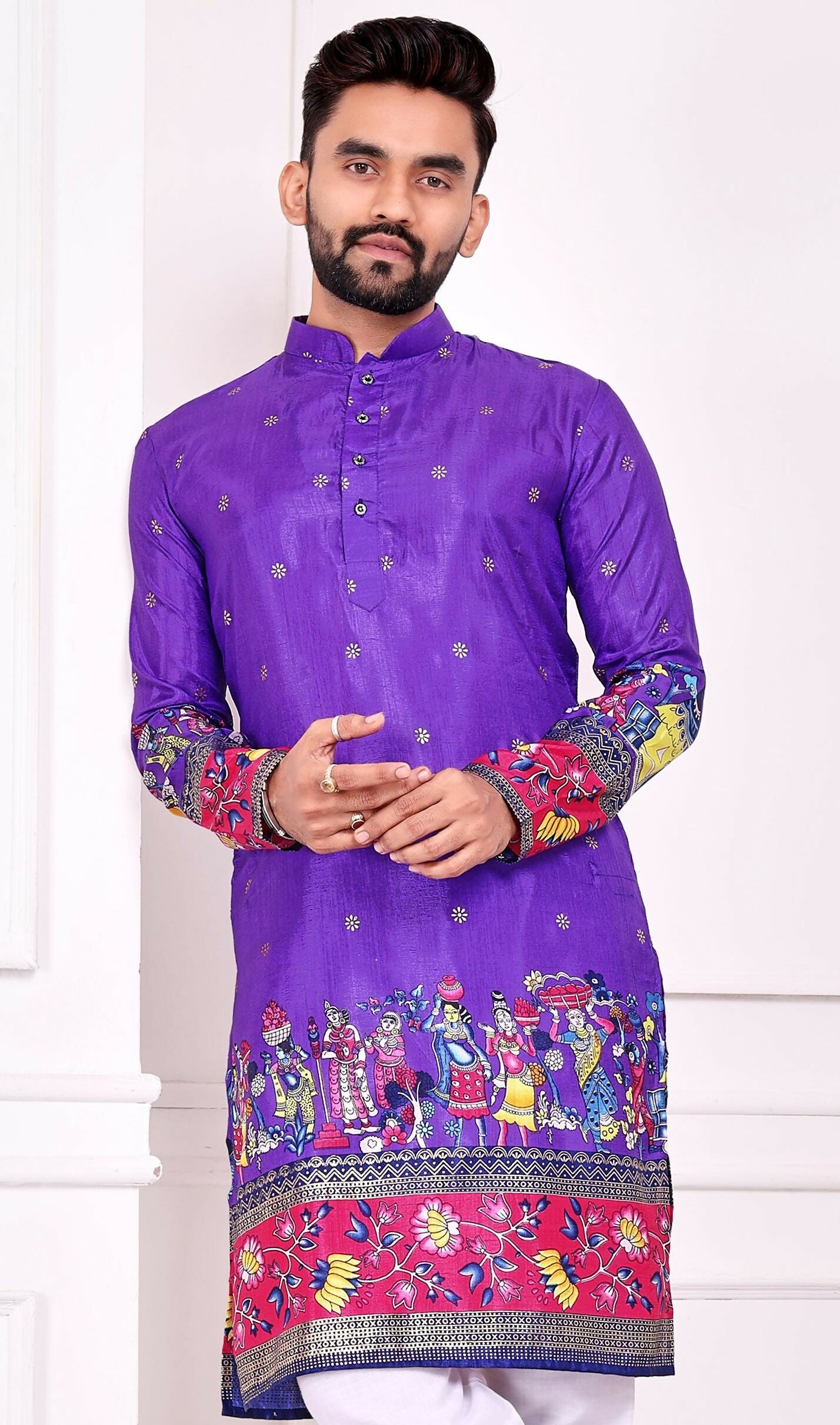 Anaita Violet Dola Silk Straight Kurta With Foil Work | Grocsy
