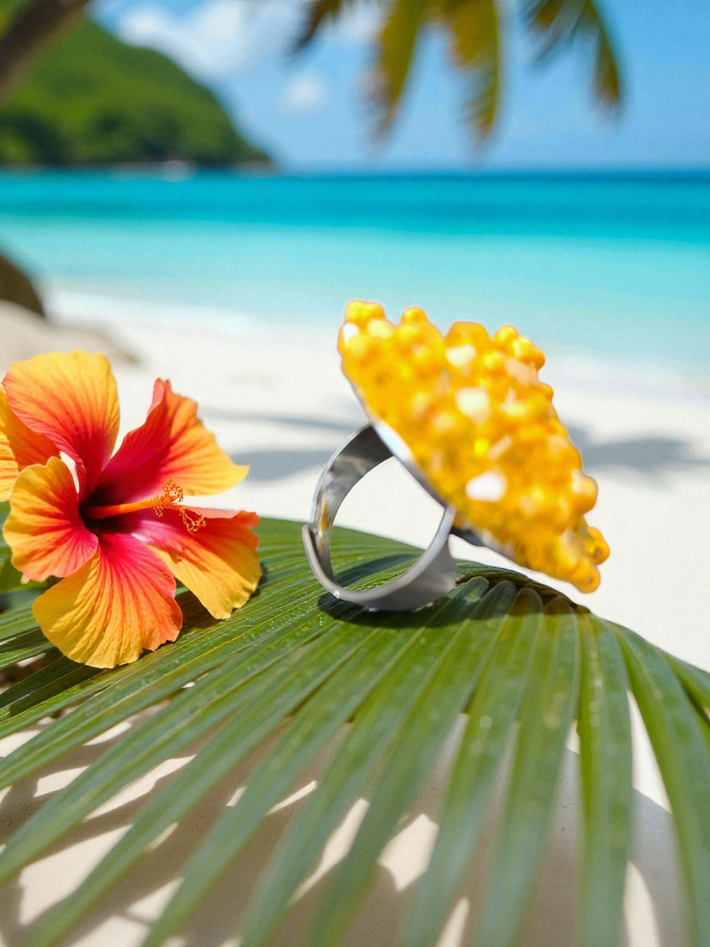 Inhanns Rang-E-Roshan Adjustable Ring – Handmade Crystal Statement Ring - Yellow | Grocsy