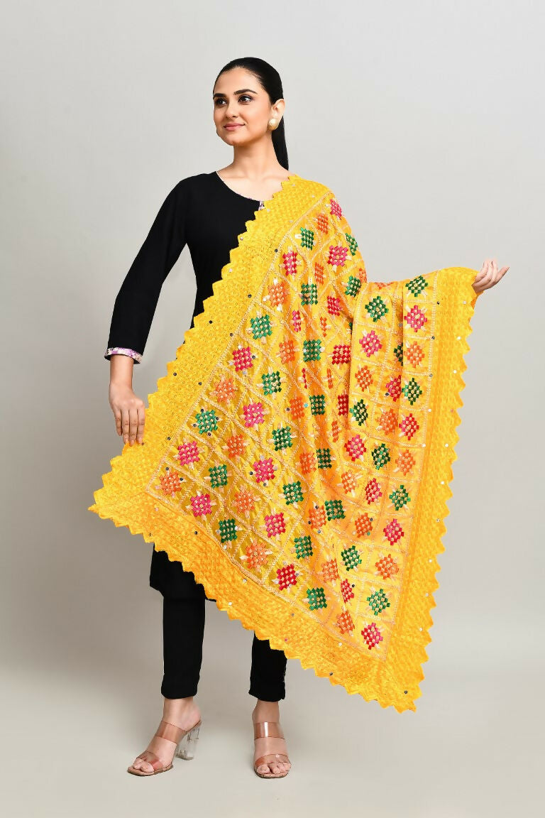 Joban Fashion Multi Color Cotton Embroidery Work Phulkari Dupatta | Grocsy