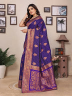 Joban Fashion Banarasi Navy Blue Woven Soft Silk Saree | Grocsy