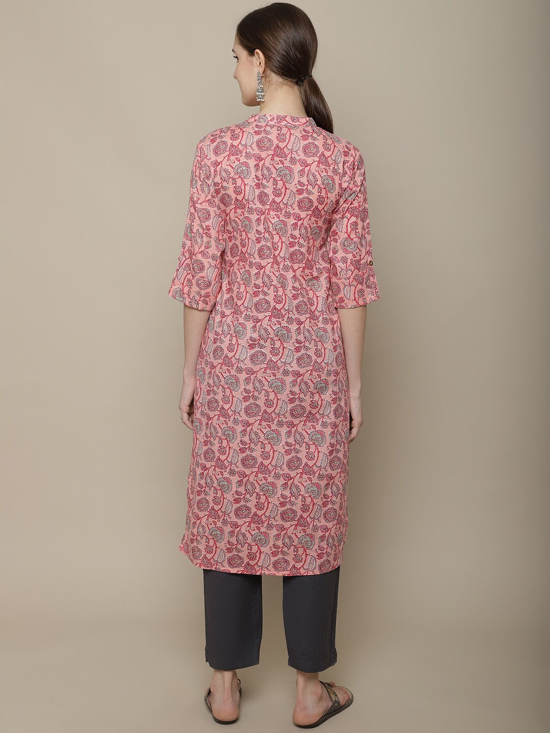 Sangria Women Pink Ethnic Motifs Printed Floral Kurta | Grocsy