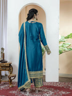 Teeya Creation Morepich Color Chinnon Silk Embroidery Work Fully Stitched Salwar Suit | Grocsy