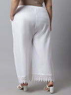 TAG 7 Women Plus Size White Solid Linen Ethnic Palazzos | Grocsy