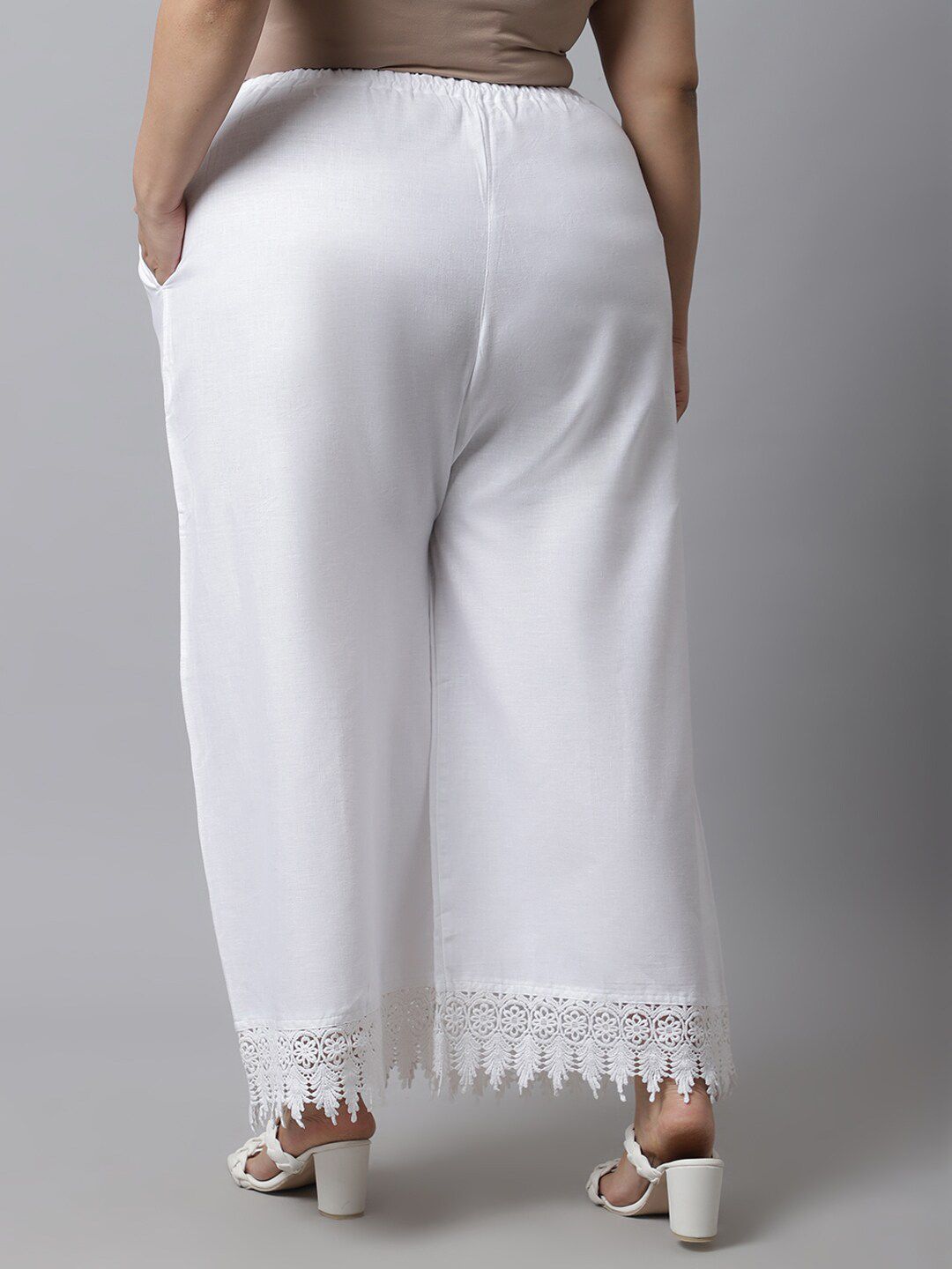 TAG 7 Women Plus Size White Solid Linen Ethnic Palazzos | Grocsy