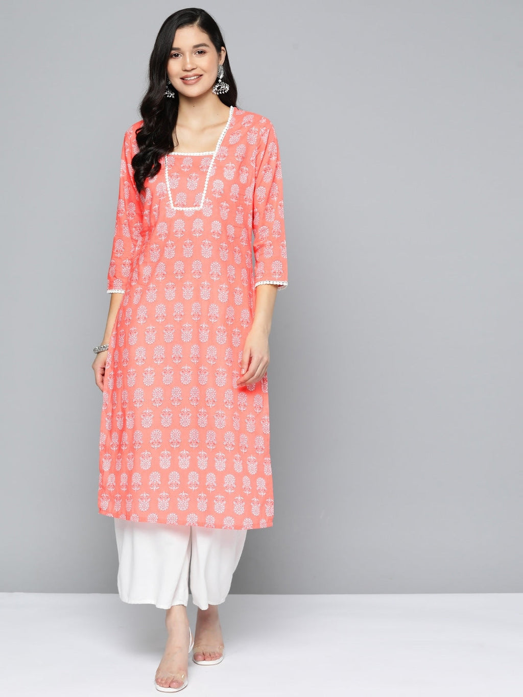 HERE&NOW Pure Cotton Floral Printed Straight Kurta | Grocsy