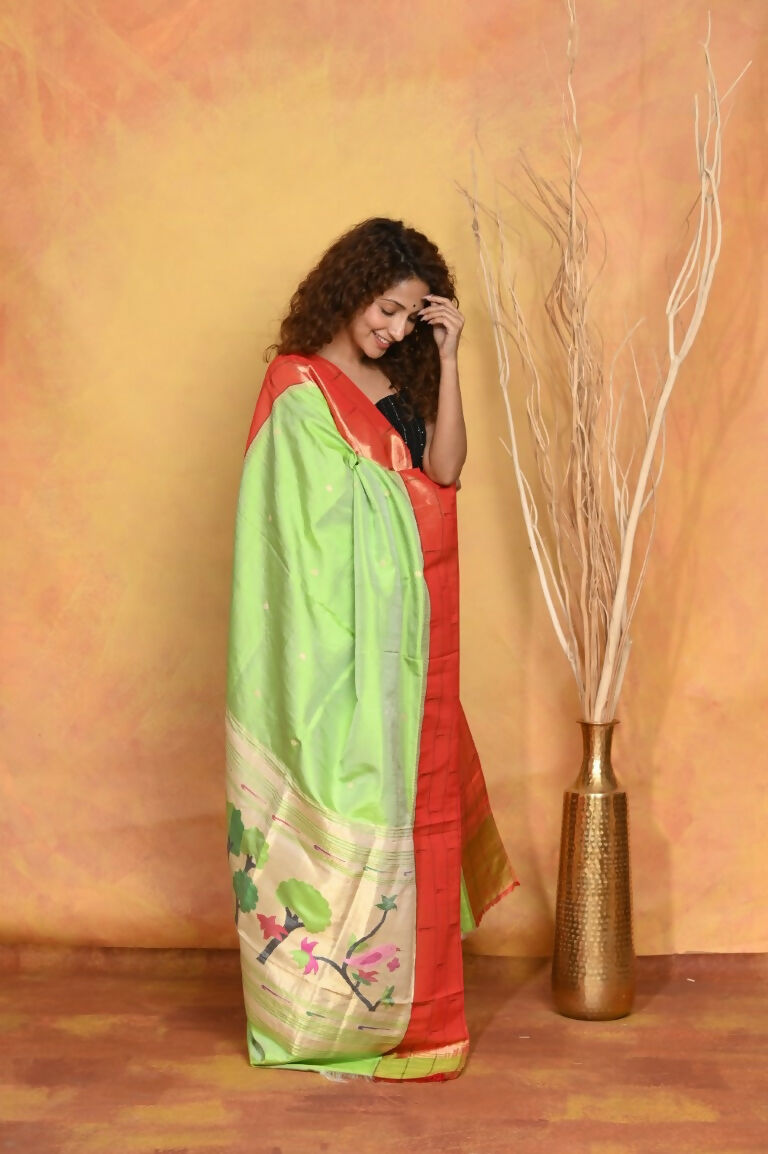Very Much Indian Handloom Pure Cotton Paithani Dupatta - White | Grocsy