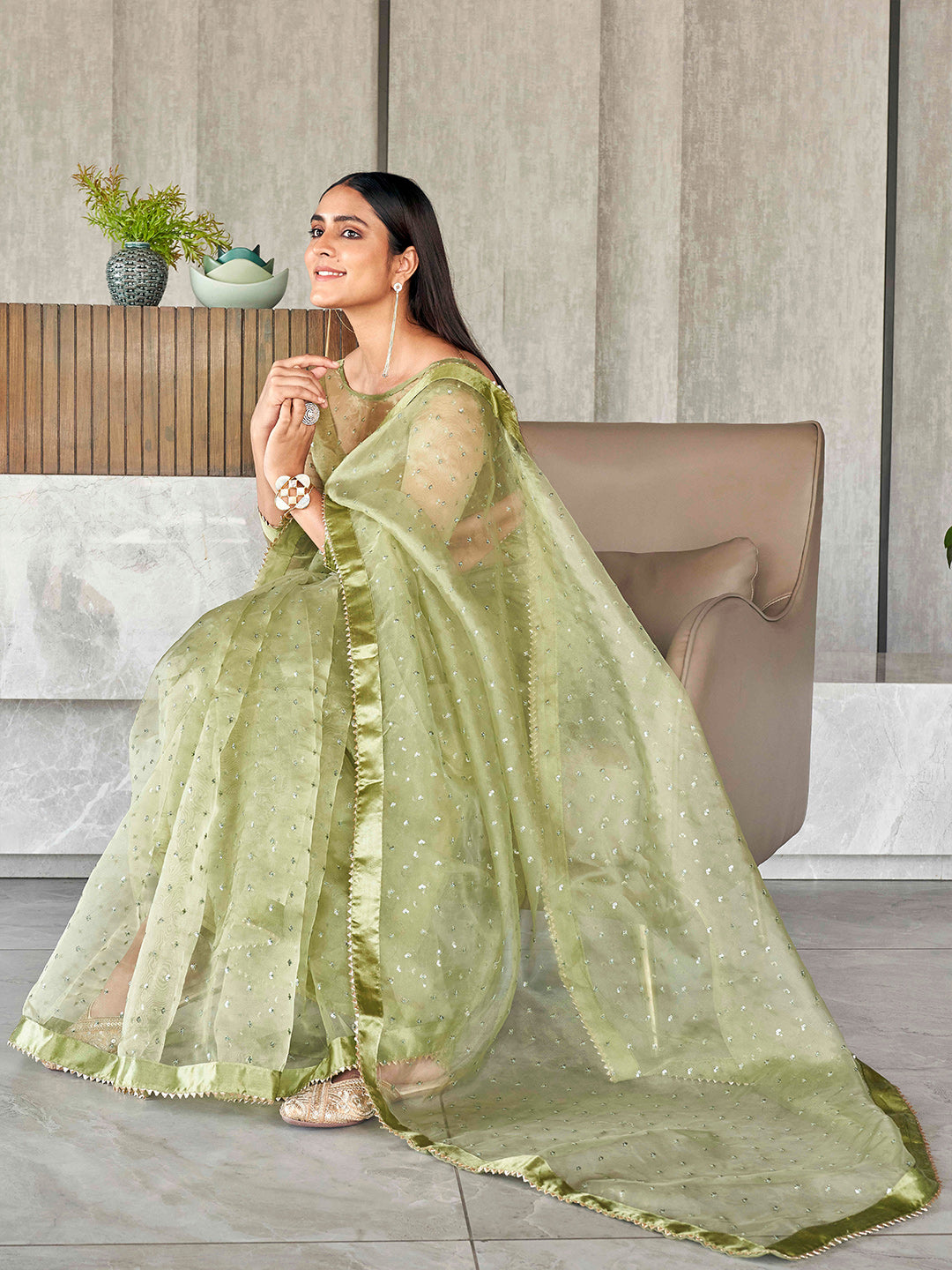 Tikhi Imli Sequinned Organza Saree | Grocsy