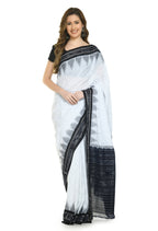 Vamika Sambalpuri Ikat Cotton Jharana White & Black Saree | Grocsy