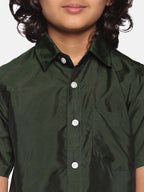 Sethukrishna Boys Green & White Solid Shirt with Dhoti Set | Grocsy
