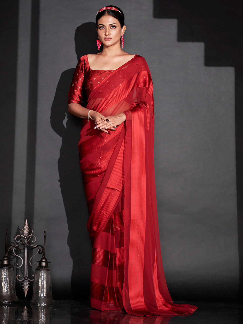 Tikhi Imli Striped Ready to Wear Saree | Grocsy