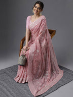 kasee Floral Embroidered Sequinned Organza Saree | Grocsy
