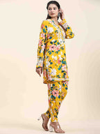 HOUSE OF KARI Floral Printed Chikankari Regular Straight Pure Cotton Kurta with Trousers | Grocsy