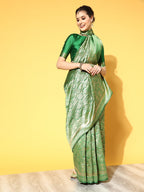 Saree Mall Green & Golden Woven Design Banarasi Saree | Grocsy